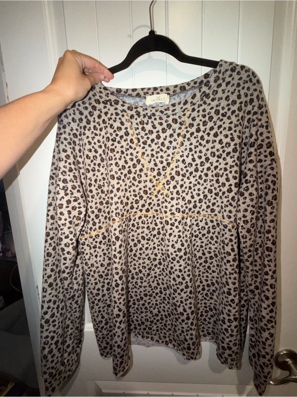 Hopely Taupe Leopard-Print Long Sleeve Top